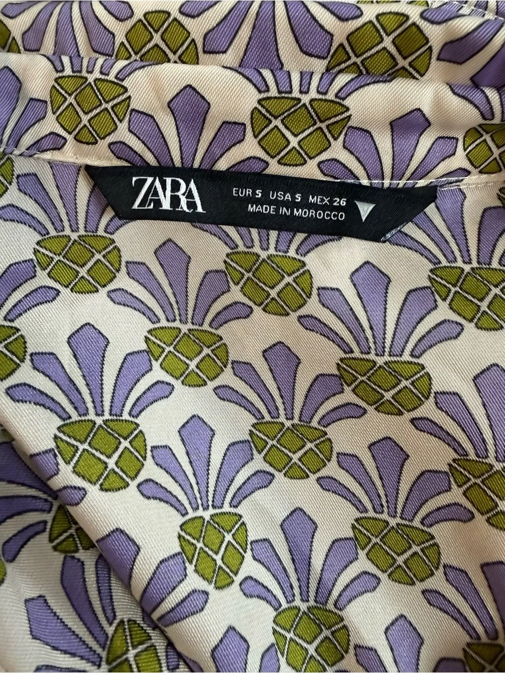 Zara Pineapple Print Matching Shirt Wide Leg Pants Set S
